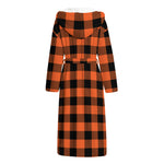 Pumpkin Orange Buffalo Check Print Hooded Bathrobe