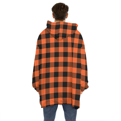 Pumpkin Orange Buffalo Check Print Hoodie Blanket