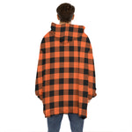Pumpkin Orange Buffalo Check Print Hoodie Blanket