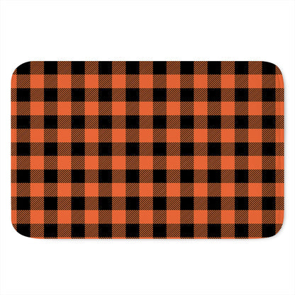 Pumpkin Orange Buffalo Check Print Indoor Door Mat