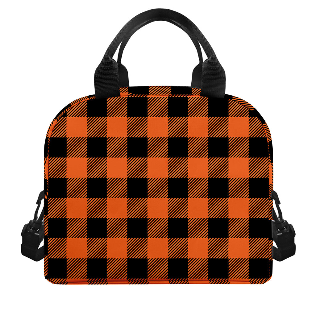 Pumpkin Orange Buffalo Check Print Insulated Lunch Bag
