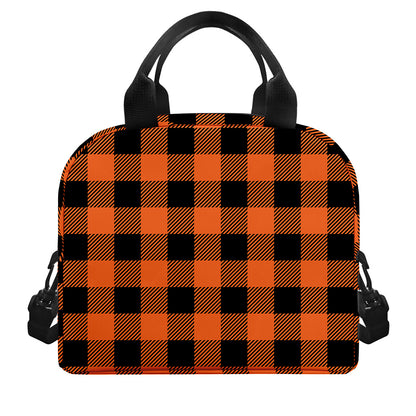 Pumpkin Orange Buffalo Check Print Insulated Lunch Bag