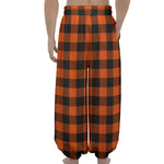 Pumpkin Orange Buffalo Check Print Lantern Pants