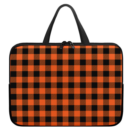 Pumpkin Orange Buffalo Check Print Laptop Sleeve With Handle