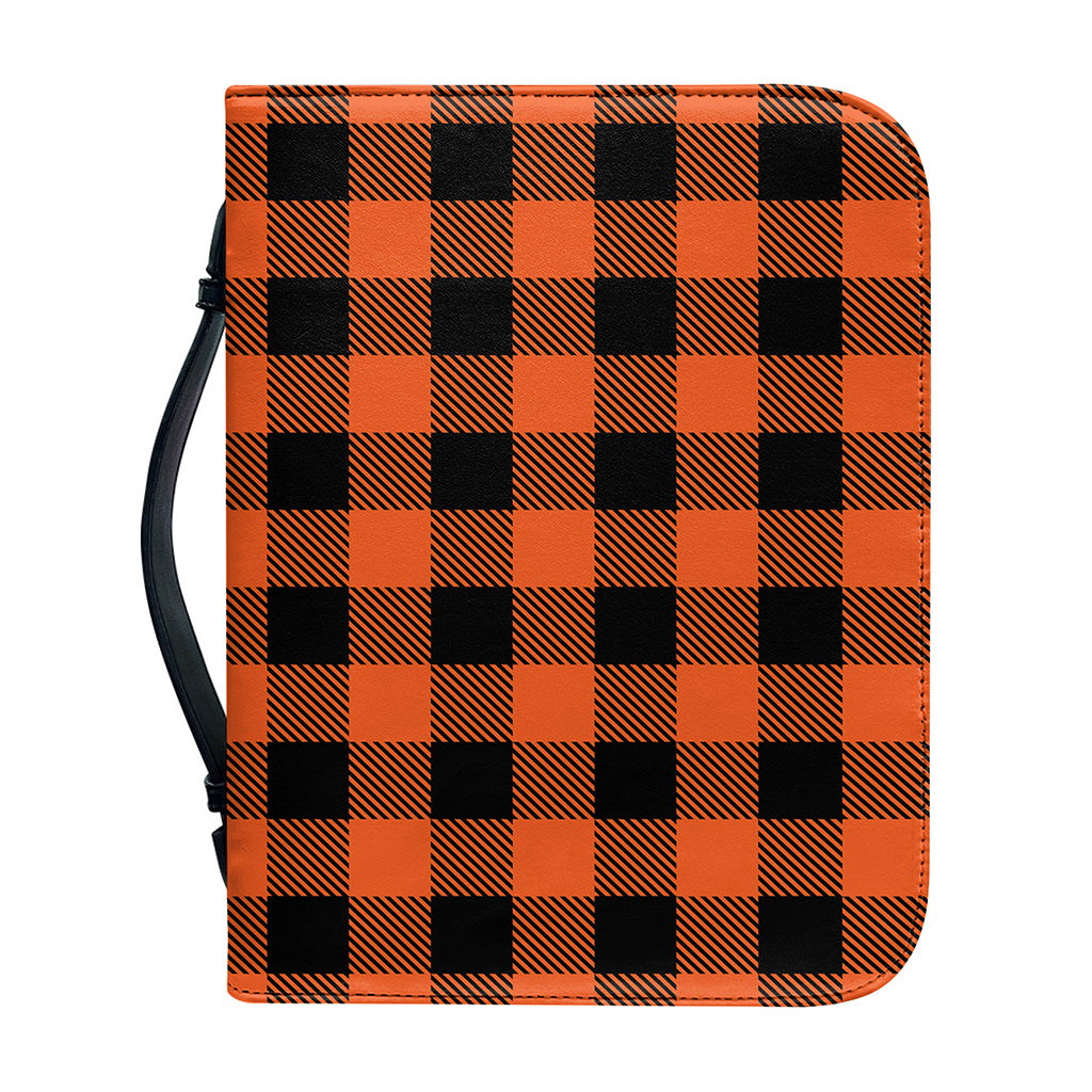 Pumpkin Orange Buffalo Check Print Leather Bible Cover