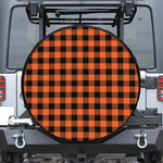 Pumpkin Orange Buffalo Check Print Leather Spare Tire Cover
