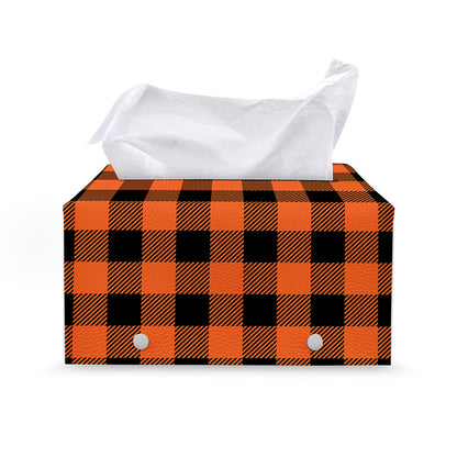 Pumpkin Orange Buffalo Check Print Leather Tissue Box Cover