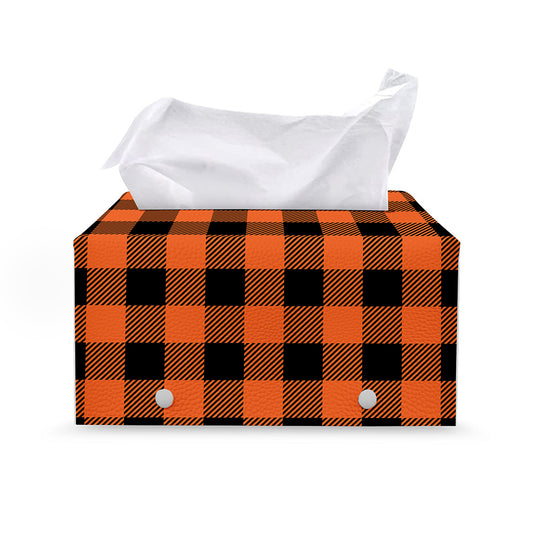 Pumpkin Orange Buffalo Check Print Leather Tissue Box Cover