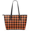 Pumpkin Orange Buffalo Check Print Leather Tote Bag With Zipper