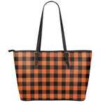 Pumpkin Orange Buffalo Check Print Leather Tote Bag