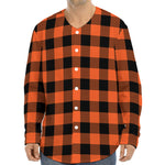 Pumpkin Orange Buffalo Check Print Long Sleeve Baseball Jersey