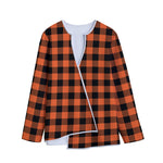 Pumpkin Orange Buffalo Check Print Long Sleeve Short Coat