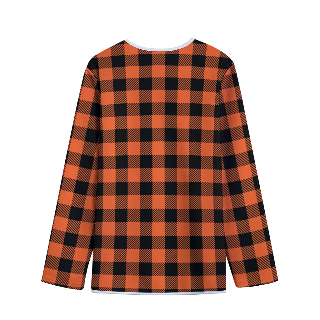 Pumpkin Orange Buffalo Check Print Long Sleeve Short Coat
