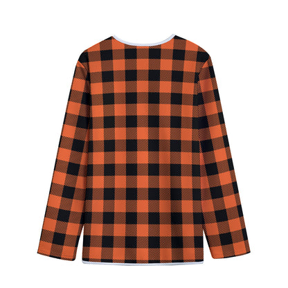 Pumpkin Orange Buffalo Check Print Long Sleeve Short Coat