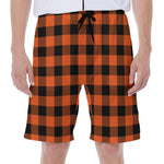 Pumpkin Orange Buffalo Check Print Men's Beach Shorts
