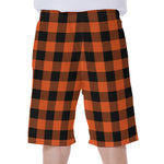 Pumpkin Orange Buffalo Check Print Men's Beach Shorts