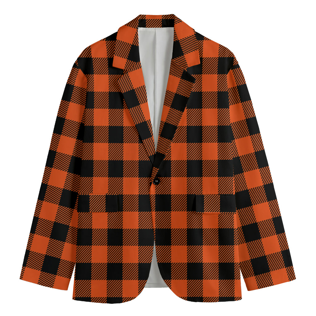 Pumpkin Orange Buffalo Check Print Men's Blazer