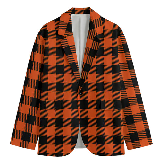 Pumpkin Orange Buffalo Check Print Men's Blazer