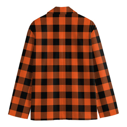 Pumpkin Orange Buffalo Check Print Men's Blazer