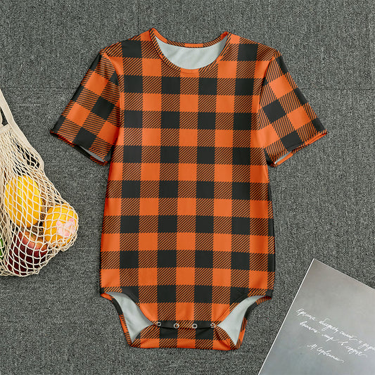Pumpkin Orange Buffalo Check Print Men's Bodysuit