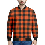 Pumpkin Orange Buffalo Check Print Men's Bomber Jacket