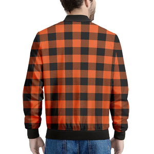 Pumpkin Orange Buffalo Check Print Men's Bomber Jacket