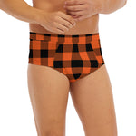 Pumpkin Orange Buffalo Check Print Men's Briefs