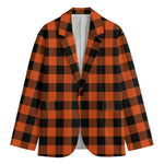 Pumpkin Orange Buffalo Check Print Men's Cotton Blazer
