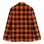 Pumpkin Orange Buffalo Check Print Men's Cotton Blazer