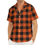 Pumpkin Orange Buffalo Check Print Men's Deep V-Neck Shirt