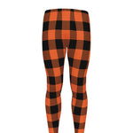 Pumpkin Orange Buffalo Check Print Men's leggings