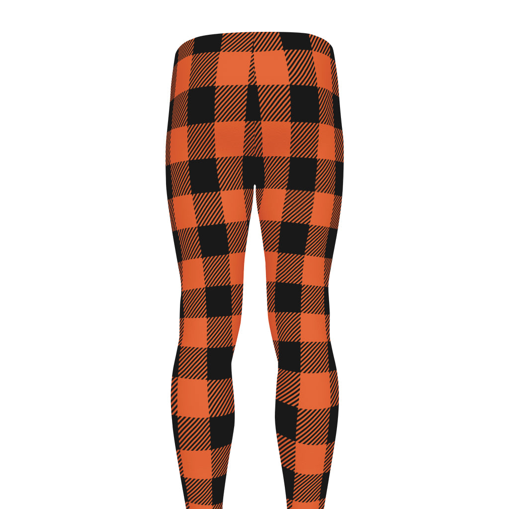 Pumpkin Orange Buffalo Check Print Men's leggings