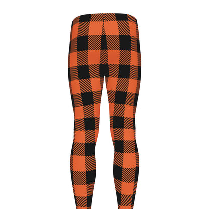 Pumpkin Orange Buffalo Check Print Men's leggings
