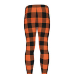 Pumpkin Orange Buffalo Check Print Men's leggings