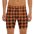Pumpkin Orange Buffalo Check Print Men's Long Boxer Briefs
