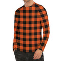 Pumpkin Orange Buffalo Check Print Men's Long Sleeve Rash Guard
