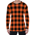 Pumpkin Orange Buffalo Check Print Men's Long Sleeve T-Shirt