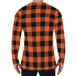 Pumpkin Orange Buffalo Check Print Men's Long Sleeve T-Shirt