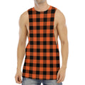 Pumpkin Orange Buffalo Check Print Men's Muscle Tank Top