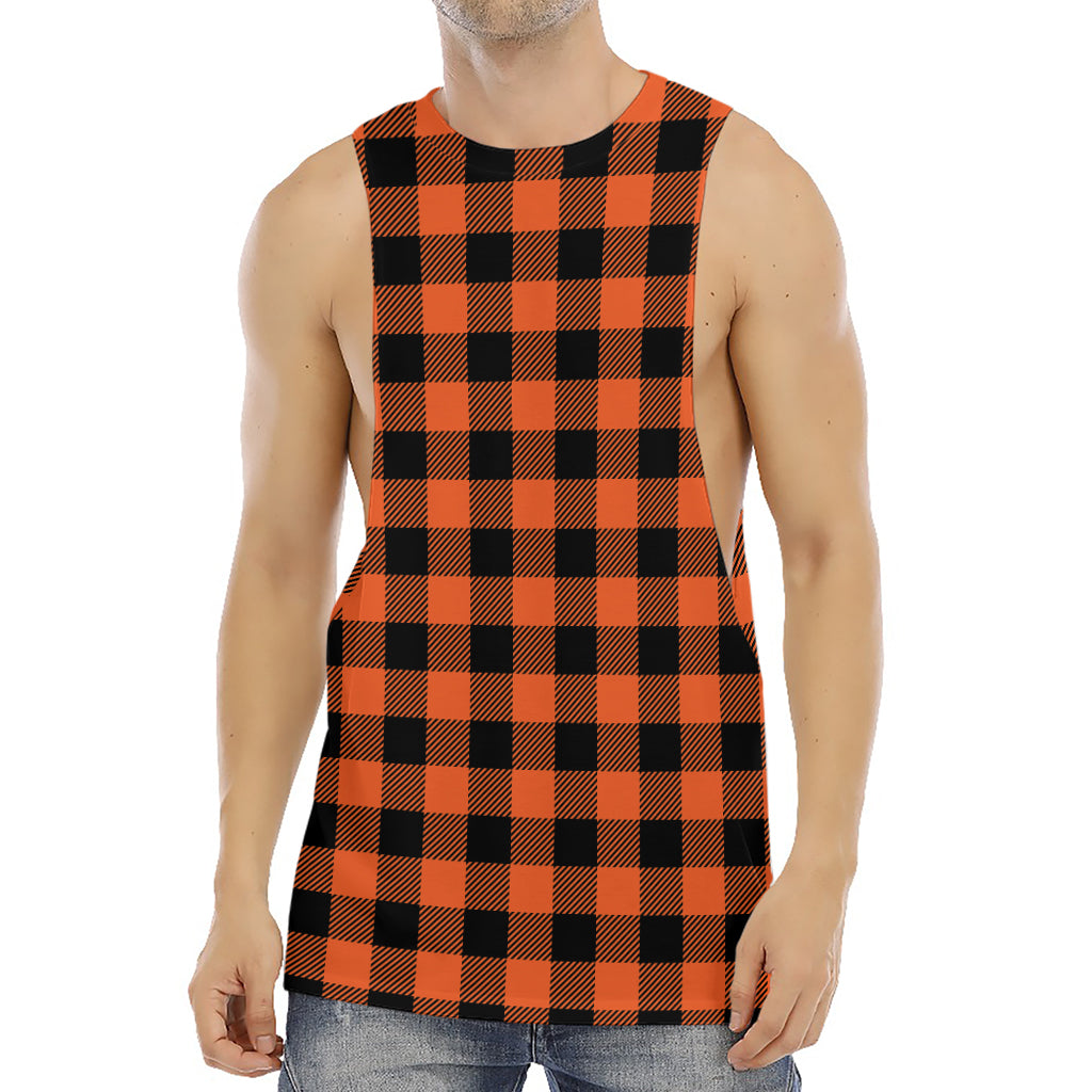 Pumpkin Orange Buffalo Check Print Men's Muscle Tank Top