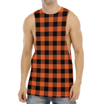 Pumpkin Orange Buffalo Check Print Men's Muscle Tank Top