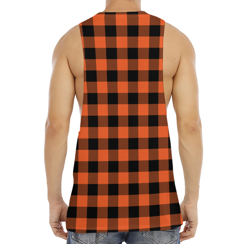 Pumpkin Orange Buffalo Check Print Men's Muscle Tank Top