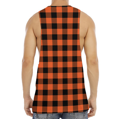 Pumpkin Orange Buffalo Check Print Men's Muscle Tank Top