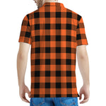 Pumpkin Orange Buffalo Check Print Men's Polo Shirt