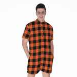 Pumpkin Orange Buffalo Check Print Men's Rompers