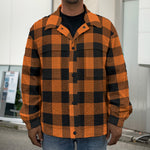 Pumpkin Orange Buffalo Check Print Men's Shirt Jacket