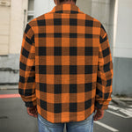 Pumpkin Orange Buffalo Check Print Men's Shirt Jacket