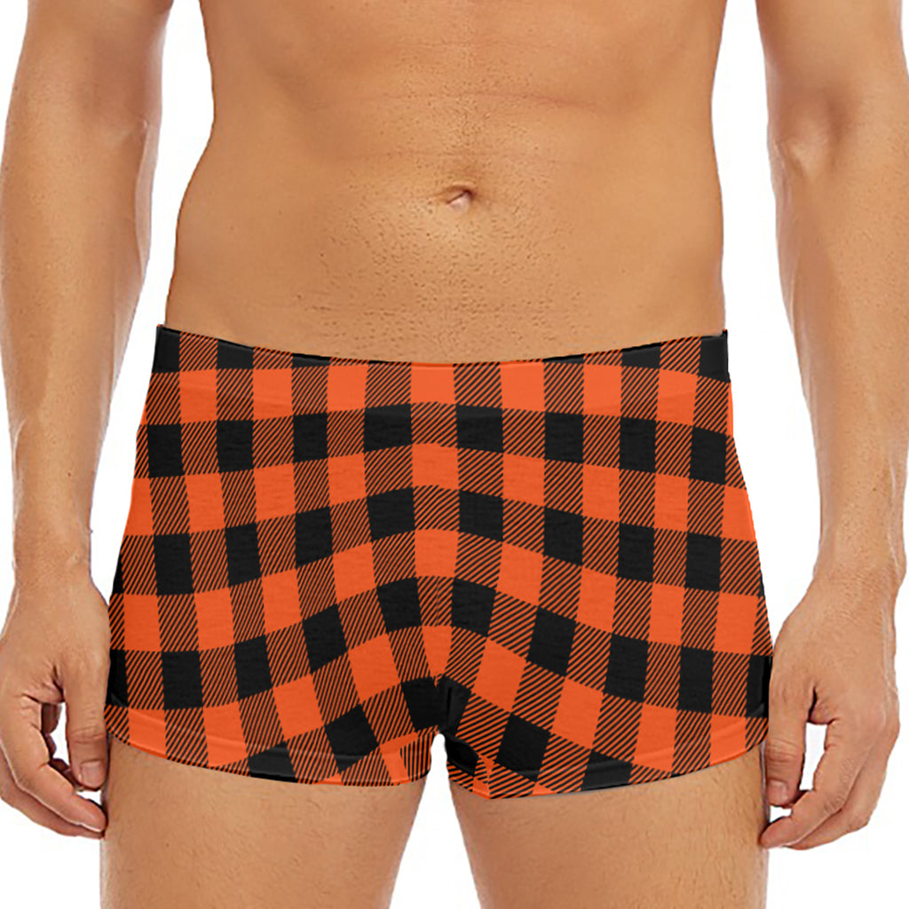 Pumpkin Orange Buffalo Check Print Men's Short Boxer Briefs