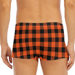 Pumpkin Orange Buffalo Check Print Men's Short Boxer Briefs