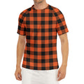 Pumpkin Orange Buffalo Check Print Men's Short Sleeve Rash Guard